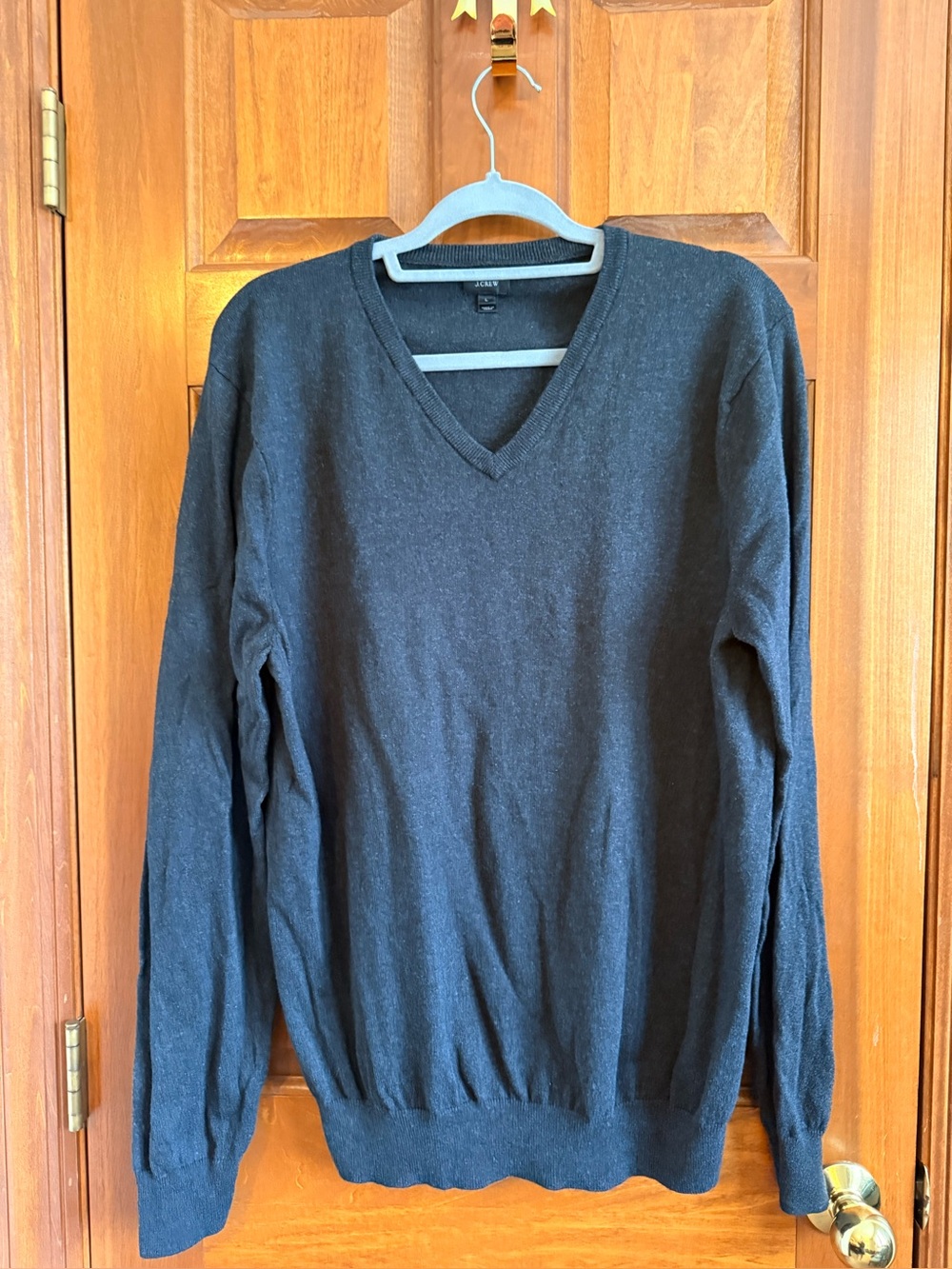 J.Crew Men’s L Cotton Cashmere V-Neck Sweater Black Charcoal Classic